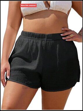 Plus Size High Waist Split Side Beach Cover Up Shorts
